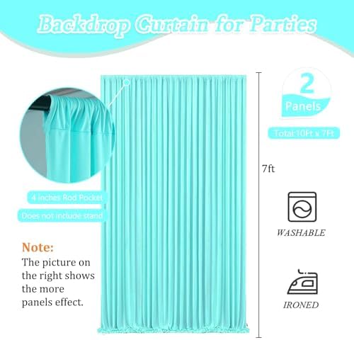 10 x 7 Feet Blue-Green Backdrop Curtain for Partie, Background Curtains for Photoshoot, Birthday, Wedding, Halloween, Thanksgiving, Christmas Day, New Year Party Decorations 5Ft x 7Ft, 2 Panels - Image 2
