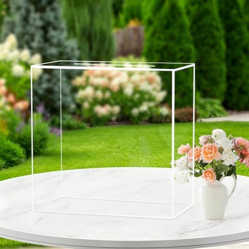 Fowecelt Clear Acrylic Wedding Card Box Large DIY Card Box Blank No Print for Wedding Reception Graduation Party Bridal Shower Keepsake Party Favor Cosmetic Home Decor (10 x10 x 5.5 Inch) - Image 4