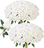 50 PCS White Roses Artificial Flowers, Fake Roses with Stems Realistic Silk Roses for DIY Wedding Bouquets Tables Centerpieces Arrangements Party Baby Shower Birthday Home Decor Christmas Gift for Her by HyeFloraartificialflowers