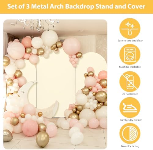 Gold Metal Arch Backdrop Set of 2 (7.3FT/6FT), Balloon Arch Stand for Wedding Ceremony, Baby Shower, Outdoor Indoor Birthday Party, Graduation Decoration, White (Beige(Set 6)) - Image 6