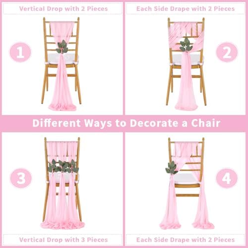 QueenDream Pink Chair Sashes Wedding Aisle Decorations: 50 Packs 8ft Long Draping Fabric Sheer Church Chair Cover Bulk for Party Banquet - Image 3