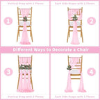 QueenDream Pink Chair Sashes Wedding: 36 Pieces Long Sheer Wedding Aisle Chair Decorations Tulle Chairs Covers with Artificial Eucalyptus - Image 3