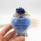 Wedding Favor Guest Bulk, Set of Heart Glass Candle Party with Custom Sticker and Dried Flowers Bridal Party, Baby Shower Gifts (Blue, Set of 20) - Image 5