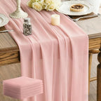 Sheer Chiffon Table Runner 35x120 Inches, Pink 6 Pack by LINNUO+HOURSE