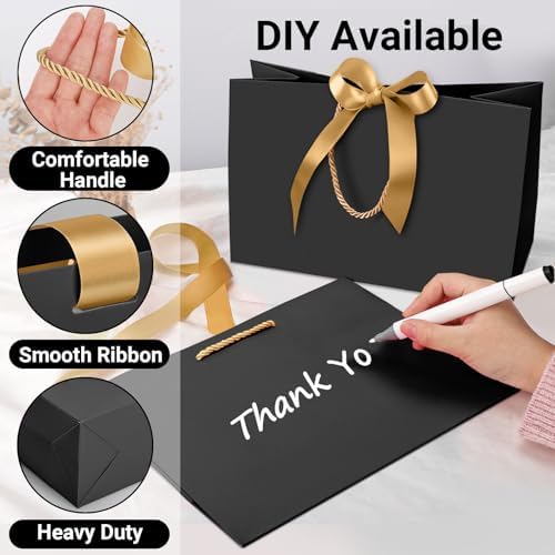 EUSOAR Large Gift Bags, 20pcs 16"x6"x12"Black Kraft Thank You Paper Bags with Bow Ribbon Handle, Gift Wrap Treat Bags Bulk for Wedding Baby Shower Birthday Bridesmaid Anniversary Holiday Party - Image 3