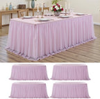 Pink Tulle Tablecloth for 8 FT Rectangle Tables 4-Pack, Ideal for Weddings by PartyVillage