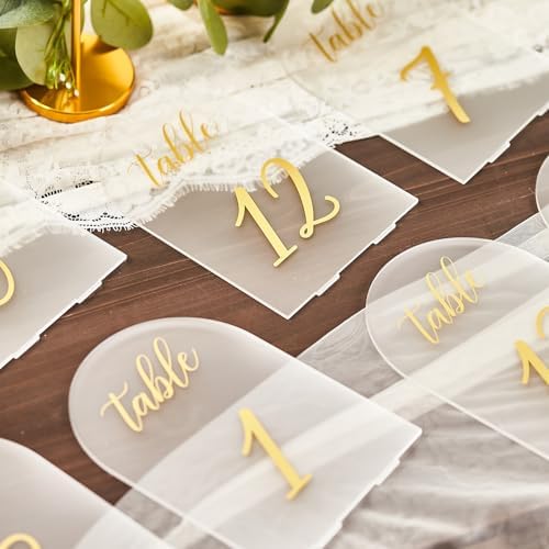 SHINVALE Arch Acrylic Wedding Table Numbers with Gold Foil Font – Frosted Finish, Elegant Modern Design with Stands, Easy Assembly Table Signs for Weddings, Parties & Events (20, 5" x 7") - Image 4