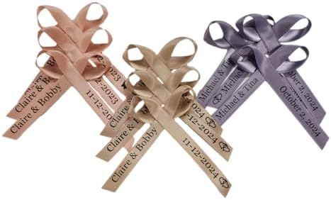 25 Personalized Ribbons Assesmbled Bows Custom Bridal Shower Favor Party Favors Wedding Bridesmaid Memorial Ribbons Funeral Baby Invitations Mis XV años Quinceanera (Moonstone) - Image 4