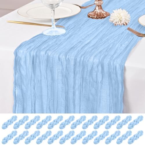 24 Pack Light Blue Table Runner 10Ft Cheesecloth Table Runner Rustic Gauze Table Runners Romantic Long Sheer Fabric Cheese Cloth Table Runners for Wedding Party Bridal Baby Shower by Lumaycens