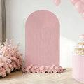 Double-Sided Arch Frame Fabric Cover Beige White Ripples Arched Panel Stand Cover for Wedding Birthday Baby Shower Parties Decoration (Pink-HP462,3X6ft) by AOSTO