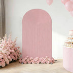 Double-Sided Arch Frame Fabric Cover Beige White Ripples Arched Panel Stand Cover for Wedding Birthday Baby Shower Parties Decoration (Pink-HP462,3X6ft) by AOSTO