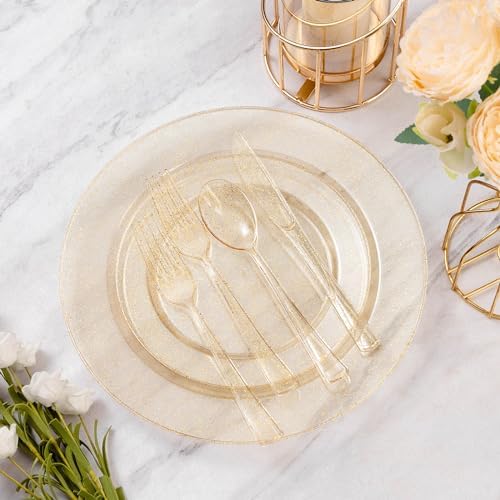 Goodluck 200PCS Gold Glitter Plastic Plates, Heavy Duty Disposable Gold - Image 2