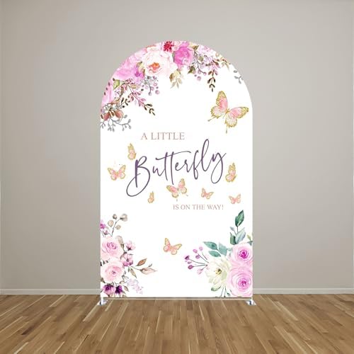 Purple Butterfly Kisses Arch Backdrop Cover Double-Sided Arch Frame Stretchy Cover for Pink Butterfly Birthday Party Girls Baby Shower Decorations (3.3X6.5ft,G-3341) - Image 2