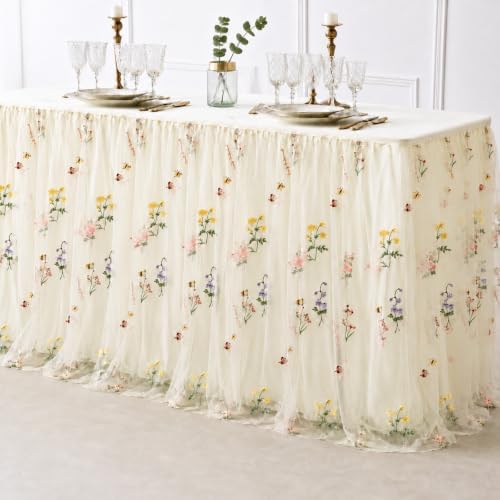 Wildflower Tulle Table Skirt, Boho 6ft Bridal Baby Shower Party Decor by Irenare
