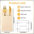 Cindeer 150 Pcs Champagne Linen Dinner Napkins with Built in Flatware - Image 2