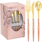 Supernal 102Pcs Pink Gold Plastic Cutlery Set Heavy Duty Utensils for Party by supernal