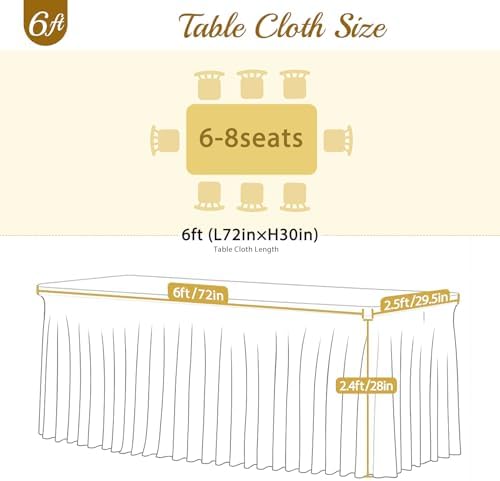 4 Pack 6ft Champagne Table Cloths Rectangle Tulle Tablecloth Fitted Champagne Tablecloths for 6 foot Rectangle Tables Spandex Table Covers for Parties Wedding Birthday Buffet Banquet Desk Tables Skirt - Image 6