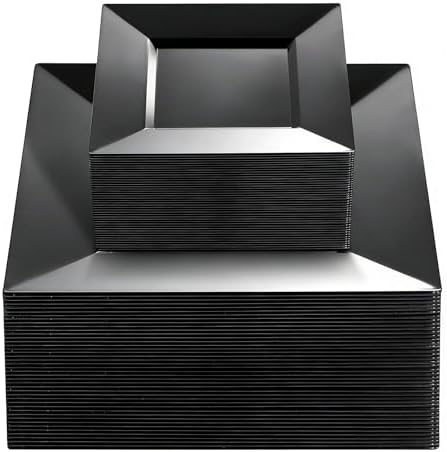 Liacere100PCS Black Plastic Plates-Premium Black Square Disposable Plates-Include 50PCS 9.5inch Dinner Plates - 50PCS 6inch Dessert Plates for Party & Wedding by Liacere
