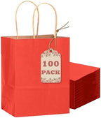 qiqee 100PCS Gift Bag with Handles Bulk Kraft Red Paper Bags Multiple Uses (8.3"x3"x6"inch Small Size) by Qiqee