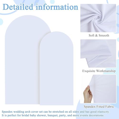 FOTSHARER Arch Covers 7.2 and 6ft White Arch Backdrop Cover Set of 2 Spandex Fitted Arched Backdrop Stand Cover Wedding Arches Covers for Wedding Ceremony Birthday Baby Shower Grad Party Decorations - Image 3