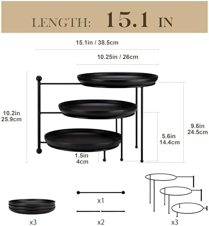MALACASA Round 3 Tier Serving Tray, 10 Inch Black Porcelain Dessert Stand - Image 2