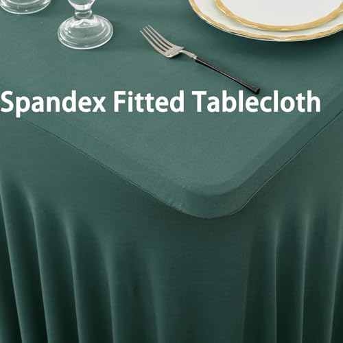 6 Pack Hunter Green Spandex Tablecloth for 6 Foot Rectangle Tables, Wrinkle Free Fitted Table Cloth Cover 6ft Green Stretchy Tablecloths Desk Skirt for Parties Weddings Birthday Banquet Baby Shower - Image 2