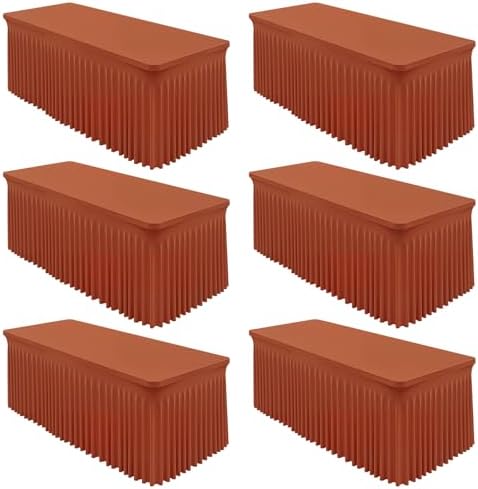 6 Packs Terracotta Spandex Table Cloths 8 Foot, Fitted Stretch Table Cover with Skirt 30x96 Inch, Wrinkle-Free Floor Length Tablecloths Rectangular for Weddings Parties Banquets Events Decorations by Shillance