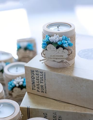 50 Piece Set Wooden Tealight Candle Holders, Baby Shower Party Favors, Party Favors for Guests, Return Gift for Guests,Fiesta Baby Shower Regalos para los invitados,Boy Baby Gender Reveal. (Blue) - Image 3