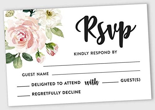 50 Blank RSVP Cards with White Envelopes Floral 4"x6" Response Cards-RSVP Reply Card for Wedding-Bridal Shower-Baby Shower-Rehearsal Dinner by Inkdotpot