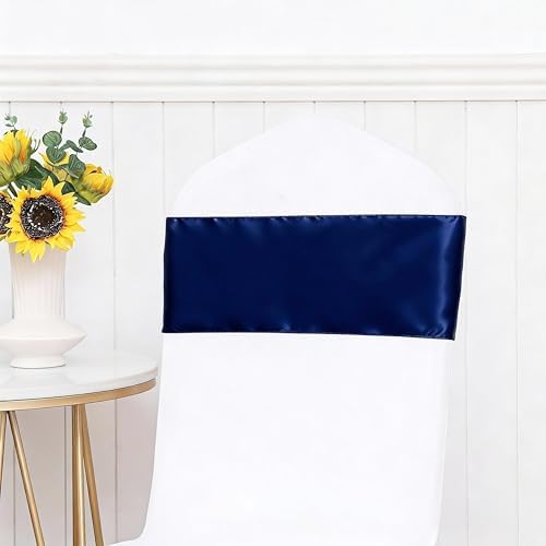 Pack of 50 Satin Navy Blue Chair Bows Sashes 7 X 108 Inch Universal Navy Chairs Ribbons for Wedding Anniversary Ceremony Birthday Party Engagement Banquet Restaurant Event Decorations - Image 5