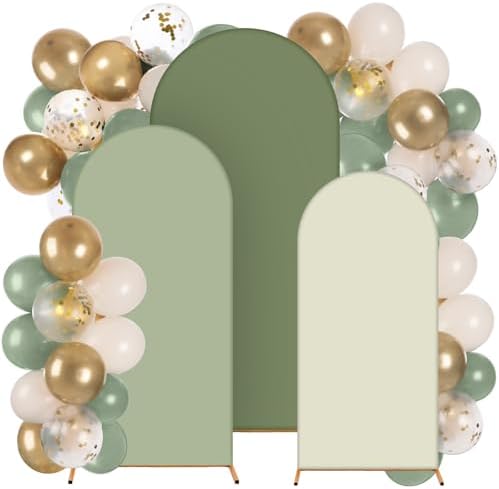 Foilswirl 34 Pcs Sage Green Arch Cover and Balloons Sage Green Backdrop by Foilswirl