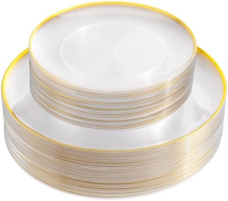 LIYH 60 Pcs Clear and Gold Plastic Plates Heavy Duty Clear Disposable Plates for Party Gold Plastic Plate for Wedding Birthday Include 30 Dinner 30 Dessert Plate by LIYHLoveinyourheart