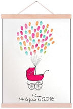 Customized Communion for Girl DIY Fingerprint Pink Baby Carriage Guest Book Alternative with Wooden Hanger Ready to Hang Party Decorations-80x120cm by Unknown