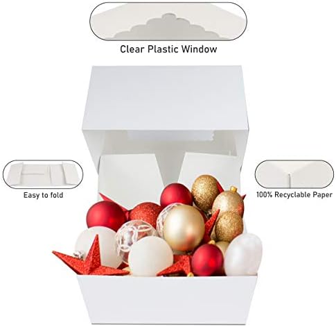 O'CREME White Square Cake Box 9 x 9 x 5 Inch, with Scalloped Window, Kraft Paperboard Bakery Box with Auto-Popup Window - Pack of 25 - Image 4