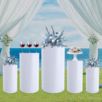 5PCS White Round Cylinder Pedestal Stands Display 19.7''+21.6''+23.6''+29.5''+35.4'' Height PVC Cylinder Tables for Party Cake Flower Backdrop Dessert Pillars for Birthday Wedding Baby Shower Event Decoration - Image 3