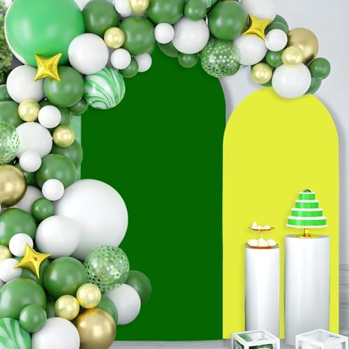 2PCS Arch Backdrop Covers Yellow & Green (7.2ft+6ft), 2 Sided Spandex Fitted Arch Stand Cover Background for Wedding Baby Shower Birthday Bridal Shower Party Decorations(Only Covers) - Image 4
