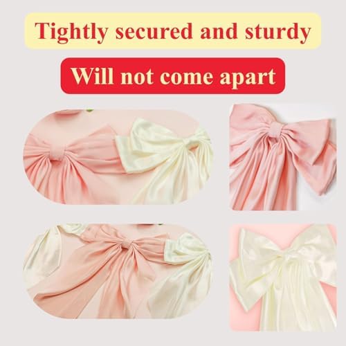 2pcs White Pink Bow Garland Banner 82.7 inch, Satin Ribbon Bow Decorations for Birthday Bachelorette Engagement Wedding Party and Anniversary Decor - Image 2