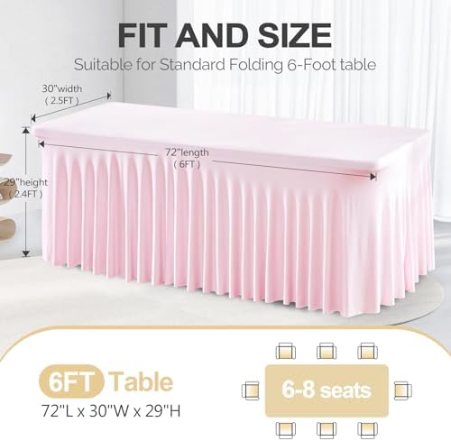 PARTISKY Pink Spandex Tablecloth for 6ft Rectangle Tables, Stretchable Table Cover Skirt for Folding Tables Weddings Parties Banquets Events Trade Shows and Dessert Table - Image 4