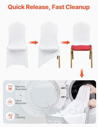 VEVOR 100 Pcs White Chair Covers Polyester Spandex Chair Cover Stretch Slipcovers for Wedding Party Dining Banquet Flat-Front Chair Covers - Image 5