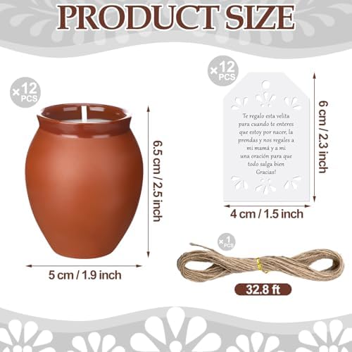 Conelist 12 Set Cielito Lindo Party Decorations Baby Shower Candles Terracotta Mexican Recuerdos DIY Jar Candles with Gift Tags and Rope for Baby Shower Birthday Cinco De Mayo Fiesta (White) - Image 2