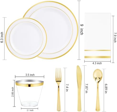 NOCCUR 700PCS Gold Plastic Plates - Gold Disposable Dinnerware Set for 100 - Include 200 Dinner/Dessert Plates, 300 Cutlery, 100 Cups, 100 Napkins, Idea for Wedding/Party/New Year - Image 2