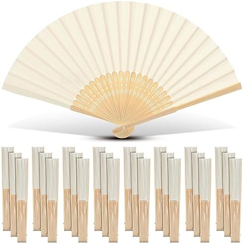 Yinkin 24 Pack Folding Hand Fans Bamboo for Party Favors, Cream by Yinkin