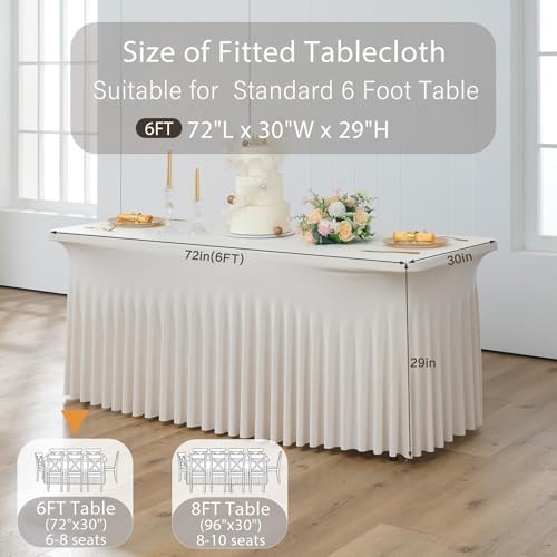 6 Pack Beige Spandex Tablecloths for 6 Foot Rectangle Tables, Wrinkle Free Stretchy Table Cloths 6ft Fitted Table Cover DeskSkirt for Weddings Birthday Party Banquet Baby Shower - Image 5