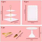 13-Piece Cake Display Set, 4 Square 3-Tier Cupcake Stands, Large Cake Stand, 6 Rectangular Trays, Golden Tongs & Server – Dessert Table Display for Weddings, Baby Showers & Parties - Image 5