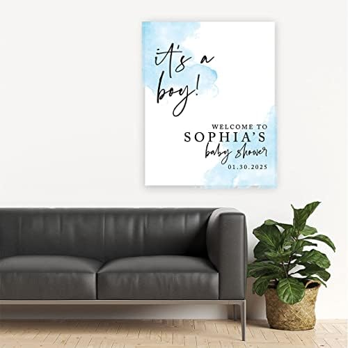 Andaz Press Custom Large Baby Shower Welcome Sign, 16" x 20", Baby Blue Watercolor It's A Boy Personalized Canvas Welcome Sign, Signage, Canvas Sign for Baby Sprinkle, Fall Baby Shower Decorations - Image 4