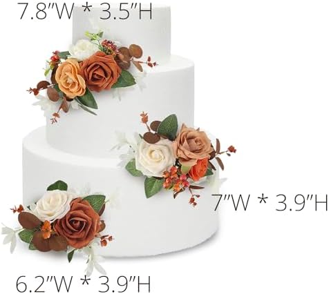 Rinlong 3Pcs Premade Cake Flowers, Burnt Orange Berry Wedding Cake Decor - Image 4