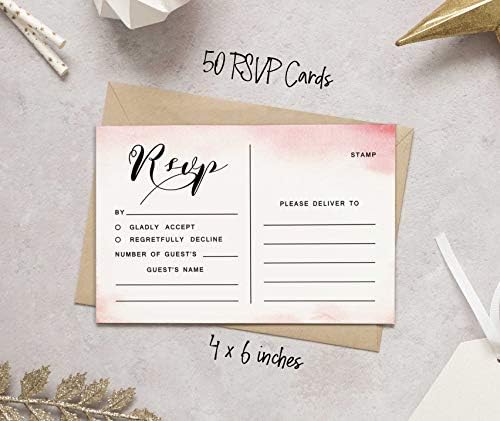 50 Blank RSVP Cards With White Envelopes- Watercolor Splash Style Response Card-RSVP For Wedding-Rehearsal Dinner-Baby Shower-Bridal Shower-Engagement Party Invitations - Image 4
