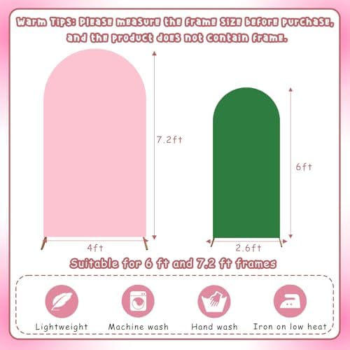 Pink and Green Arch Backdrop Covers Set of 2(7.2Ft, 6Ft), Spandex Fitted Chiara Arch Stand Covers Backdrops for Wedding Baby Shower Birthday Graduation Photo Booth Props(Only Cover) - Image 5