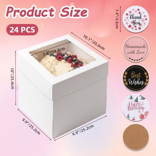 CRUGLA 24 Pack 10x10x10 Cake Boxes, White Bakery Window Boxes - Image 2