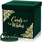 Colarr Velvet Wedding Card Box with Wooden Cards Sign Set, Emerald Green by Colarr
